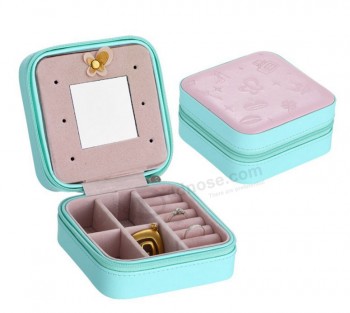 Eco personalizado-Caixa de jóias quadrada de couro pu de alta qualidade amigável para coleção de brincos e anéis