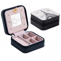 生态 personalizado-Caja de joyería cuadrada de piel de becerro amigable de alto grado para la colección de aretes y anillos