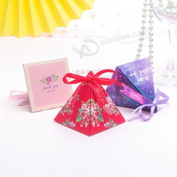 Produtos de casamento criativo caixa de presente doce, pirâmide caixa de presente de doces de estilo