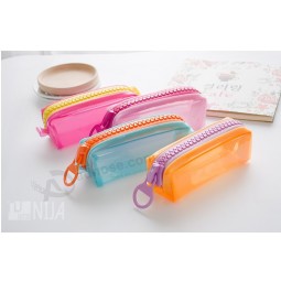 Wholesale customized high-end Candy Color Large Zipper Simple PVC Translucent Student Pencil Bag