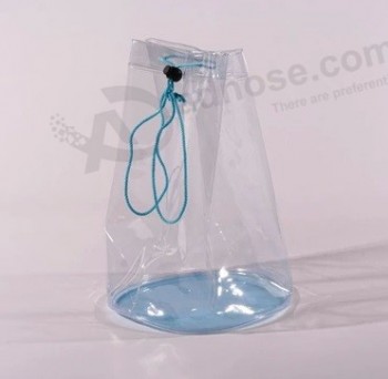 Customized high quality Transparent Waterproof Button PVC Drawstring Bag