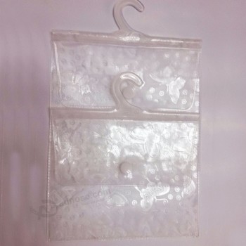 定制高品质oem透明塑料PVC挂钩袋，纽扣开合