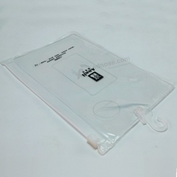 Personalizado de alta qualidade oem claro plástico PVC gancho saco com ziplock
