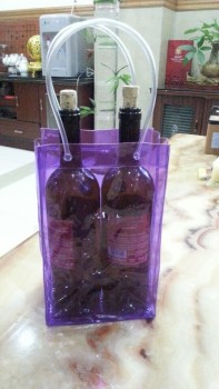 Wholesale customized high-end Purple PVC Clear Handles Wine Ice Cooler Bag