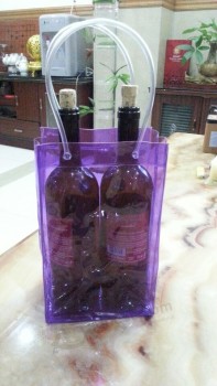 2017 Customized high quality Eco-Friendly Custom Color Plastic Pve Wine Handle Bag