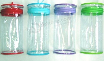 Wholesale Customized high quality Promotional Transparent Cylinder Shape PVC Zipper Handle Bag