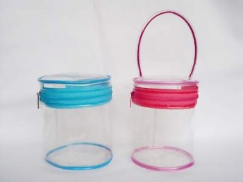 Wholesale Customized high quality Eco-Friendly Clear Zipper PVC Column Cosmetic Bag