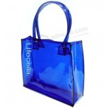 Wholesale Customized high quality Blue Printing Logo Fashion PVC Hand Bag with high quality