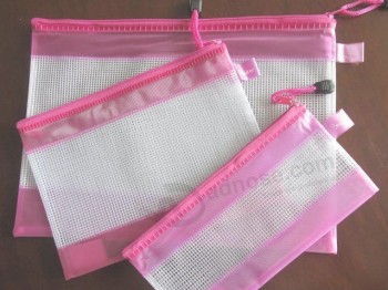 Wholesale Customized high quality Zipper PVC Mesh Document Bag