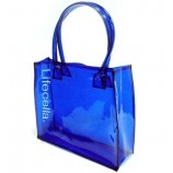 Personalizado alto-Bolso de compras azul durable de la moda del Cloruro de polivinilo del sello térmico del extremo