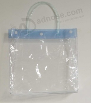 Customized high-end Eco-Friendly Clear PVC Shopping Packaging Bag with Button Closure Handbags