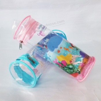 Customized high-end Transparent PVC Cylinder Shape Zipper Bag Pencil Case