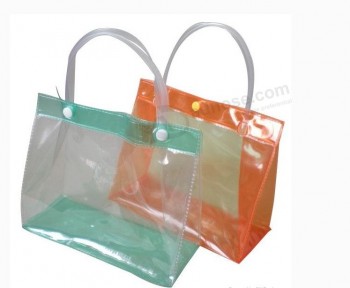 定制高-结束透明PVC手柄购物袋，纽扣开合