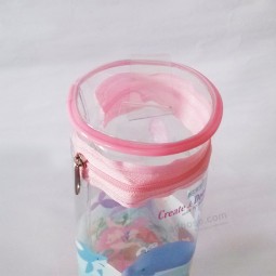 Wholesale Customized high-end Durable Clear PVC Cylinder Zipper Bag with Handle and your logo