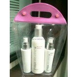 Al por mayor personalizado alto-Fin maneja transparente bolsa de cosméticos de Cloruro de polivinilo con botón