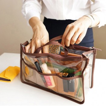 卸売カスタマイズ高-ポケット付きのエンドのOEM透明なプラスチック製の旅行の化粧品のジッパーバッグ