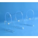 批发定制高品质柔软透明PVC手柄袋，纽扣开合