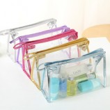 Bolso de costura transparente al por mayor del Cloruro de polivinilo de la cremallera reciclable de alta calidad modificada para requisitos particulares para los cosméticos