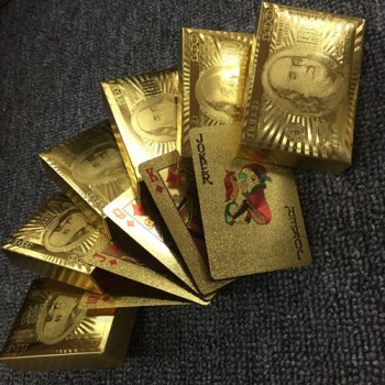 24K золотая фольга пвх покер доллар пластиковые игральные карты