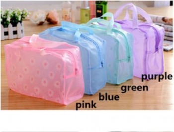 Großhandels kundengebundene Qualität vier Farben klären PVC-Reißverschlusstasche mit Griffen