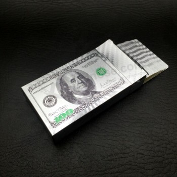 серебряная фольга доллара пластиковая игральная карта с пользовательским дизайном