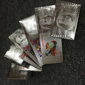 Cartes à jouer en plastique plaqué argent design personnalisé