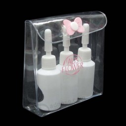 En gros personnalisé de haute qualité beauté transparent Pvc pochette cosmétique avec fermeture à bouton