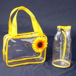 Wholesale Customized high quality OEM Durable Clear PVC Zipper Bag with Handle for Garment & Cosmetics