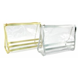 Customized high quality Zipper Top Transparent PVC Packing Bag with Colorful PVC Trim