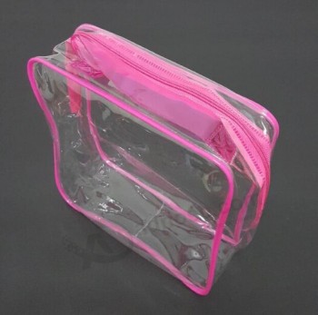 定制高品质PVC化妆品三-立体袋定制粉红色塑料袋