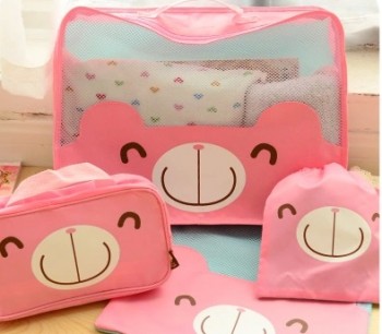 도매 높은 맞춤-끝 귀여운 분홍색 돼지 의류 저장 봉투 Pvc 방수 가방