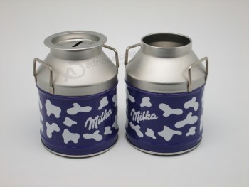Custom Milk Bottle Water Jug Shape Tin Box with Two Handles