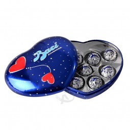 Romantic Blue Heart Shaped Hazelnut Chocolate Tin Box Custom 