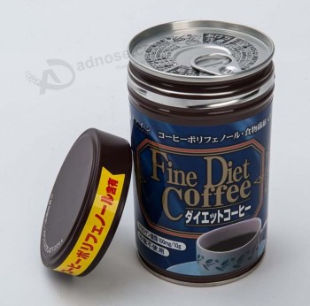 Caja de café redonda pintada colorida de la lata con la coStumbre del tirón del anillo (Fv-042731)
