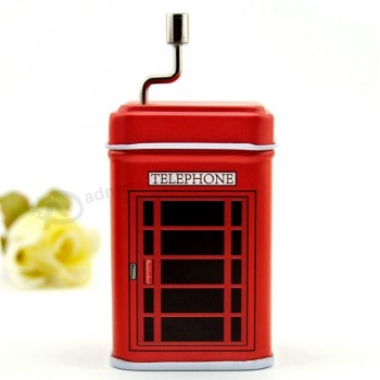 밝은 빨간색 영국 전화 부스 금속 깡통 음악 상자 사용자 지정