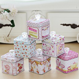 Crystal Handles Retro Style Sweets Tin Canister Sewing Box Custom