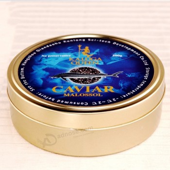 500G lata de caviar Sob vácuo verniz dourado dentro e fora