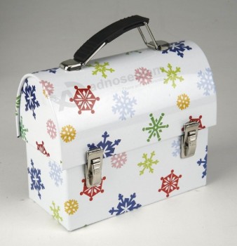 Lunch Tin Box with Domed Lid and Snowflake Custom
