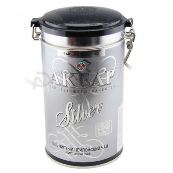 Hinged Airtight Round Tea Tin with Plastic Lid