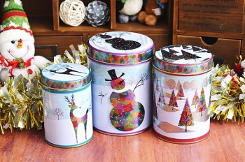批发圆形锡储物盒圣诞礼品 (FV-042920)