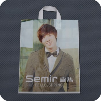 Customized high-end Printed Plastic Shopping Bag with Soft-Loop Handle