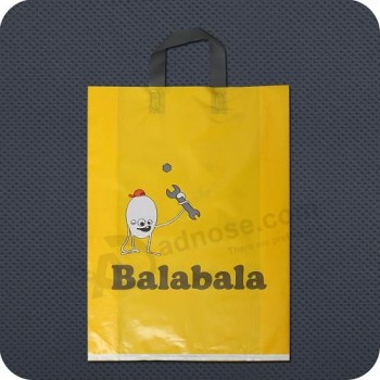 Customized high-end Printed Carry Plastic PE Shopping Bag with Soft Loop Handle