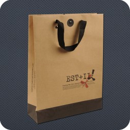Wholesale Customized high-end Luxury Kraft Paper Packaging Bag with Ribbon Handle and your logo