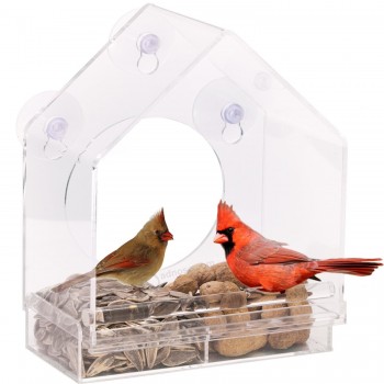 Acrylic Window Bird Feeder House with Sliding Feed Tray Wholesale