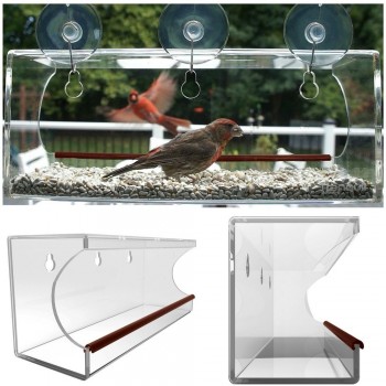 подгонянный большой акриловый прибор для подачи птичьего окна с чашками для всасывания энергии и сливом оптом