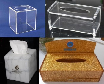 Custom Modern Acrylic Countertop Pull out Storage Drawer / Cosmetic Organizer Box W/ Tissue Dispenser Wholesale