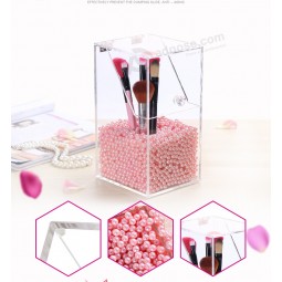 Crystal Clear Acrylic Makeup Brushes Holder Real Technique Brush Storage with Pearl Beads Wholesale