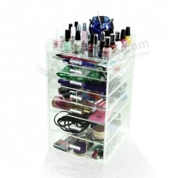 Houseables Acrylic Makeup Organizer, 7 Drawers, Clear, Cosmetic Cube Case, Box W/ Dividers & Top Tray Wholesale