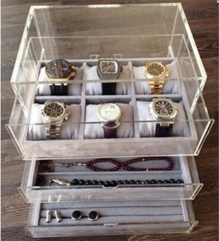 Clear Acrylic Jewelry Organizer, Jewelry Cases & Displays with 3 Drawers, for Display Watch, Necklace and Ring Wholesale