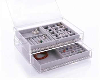 акриловая коробка ювелирных изделий, ящик для хранения с бархатным ящиком оптом